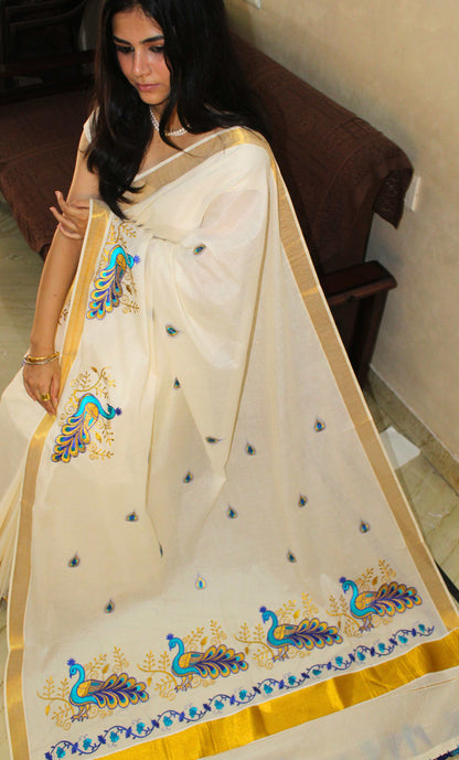 Indhu - ഇന്ദു (Traditional Onam Kasavu Saree)