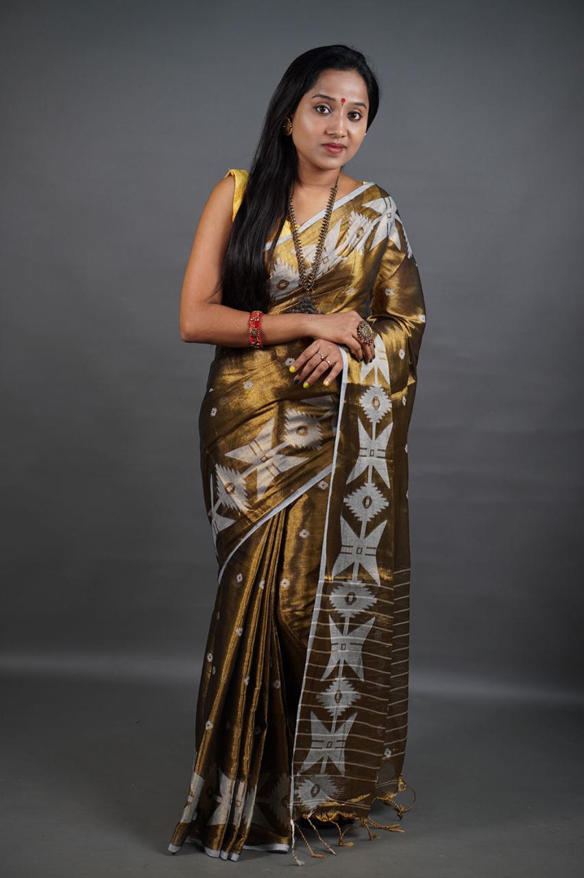 Gold Shine - (Pure Tissue Khadi Handloom Saree)