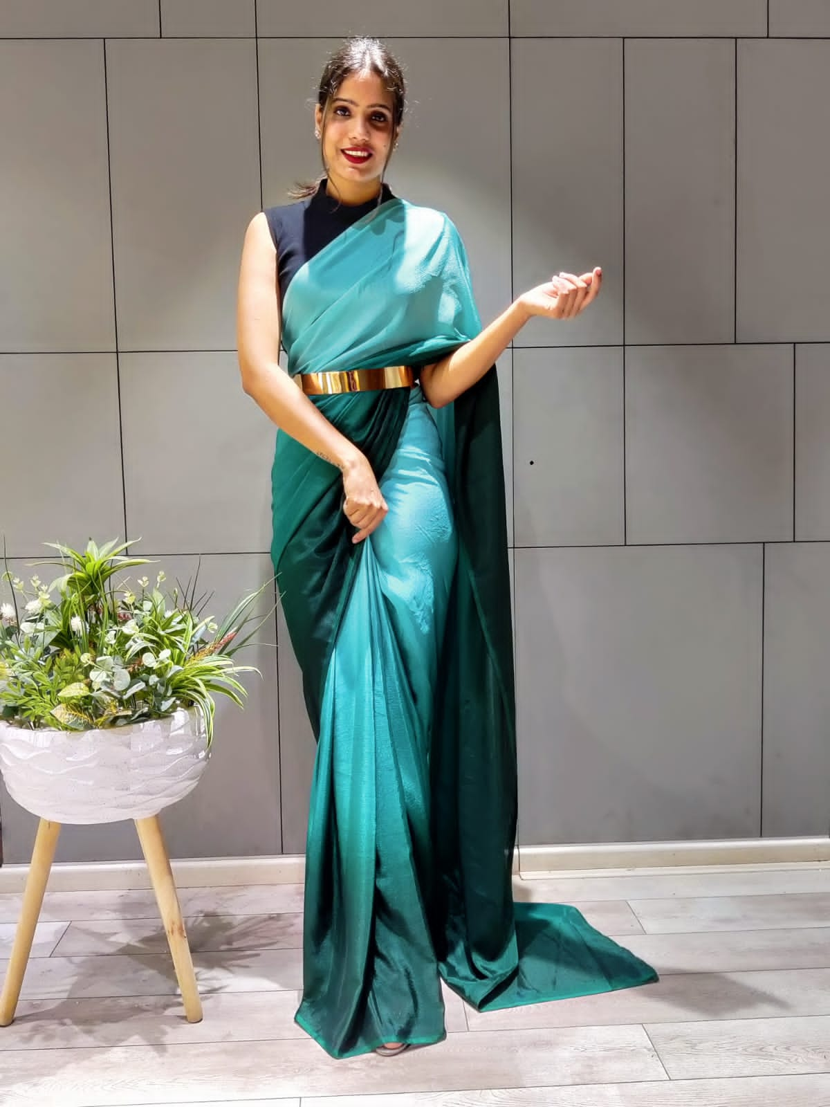 Teal Green (1 Minute Ready To Wear Saree)