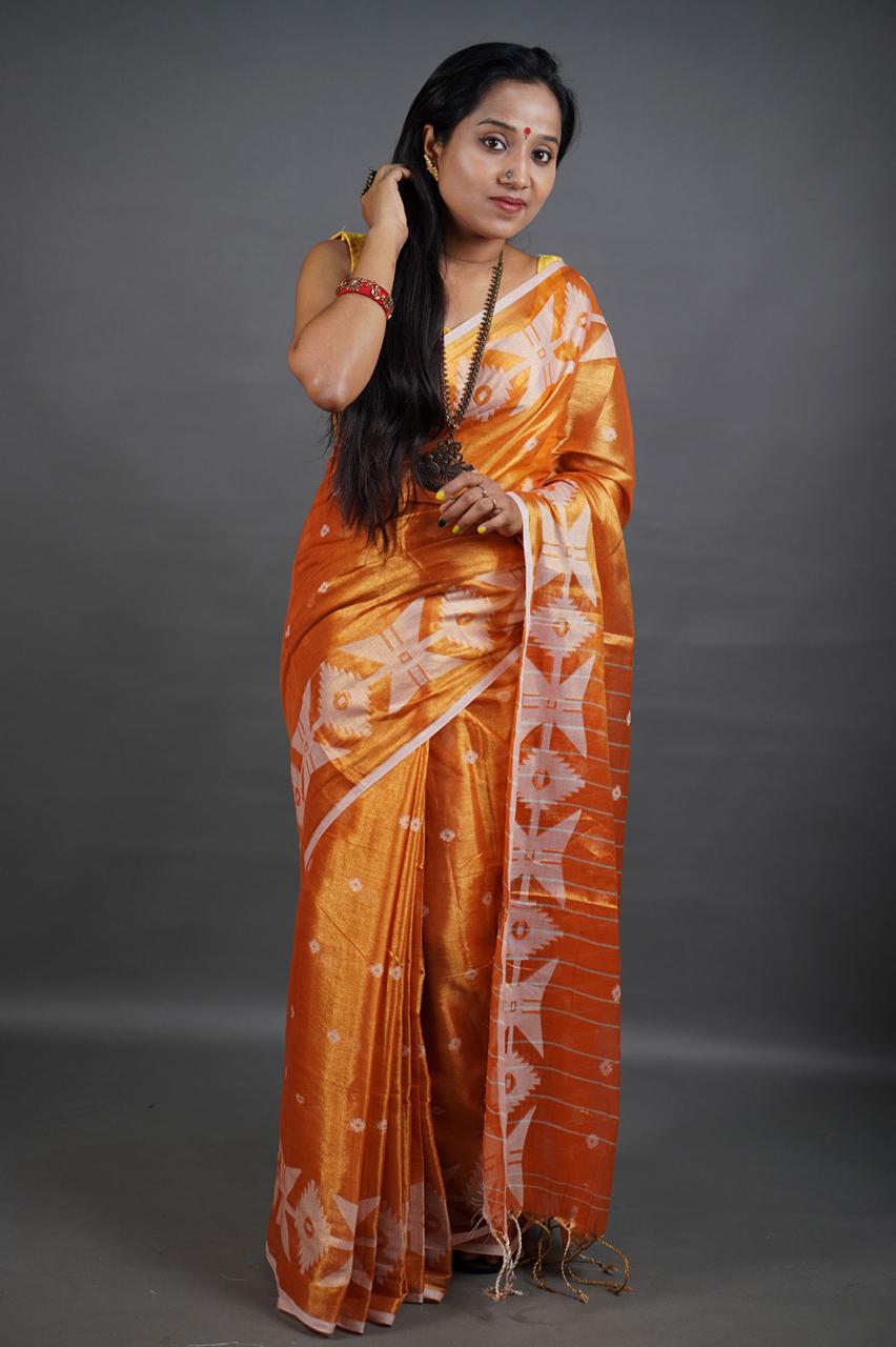 Orange Shine - (Pure Tissue Khadi Handloom Saree)