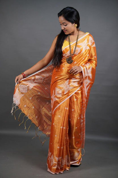 Orange Shine - (Pure Tissue Khadi Handloom Saree)