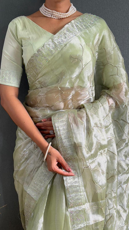 Green Sarowski - (1 Minute Ready To Wear Saree)