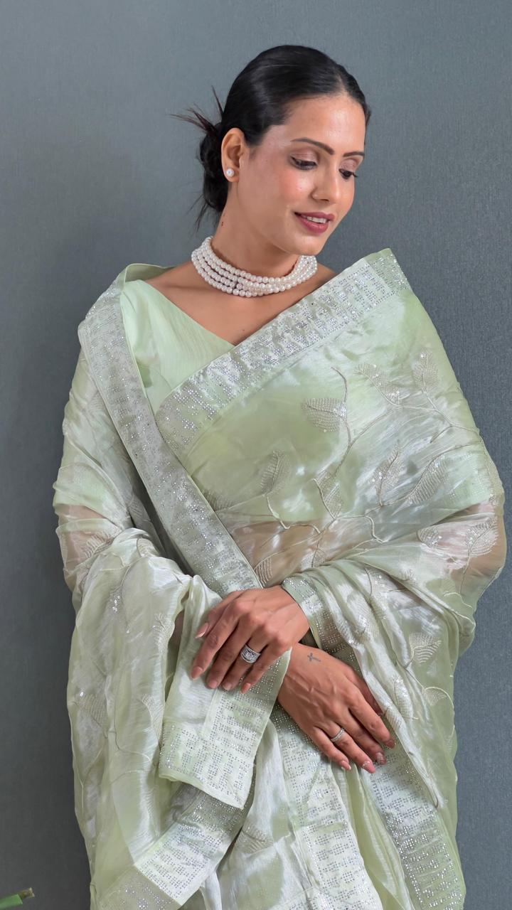 Green Sarowski - (1 Minute Ready To Wear Saree)