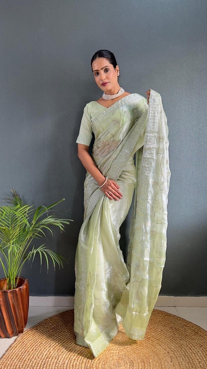 Green Sarowski - (1 Minute Ready To Wear Saree)