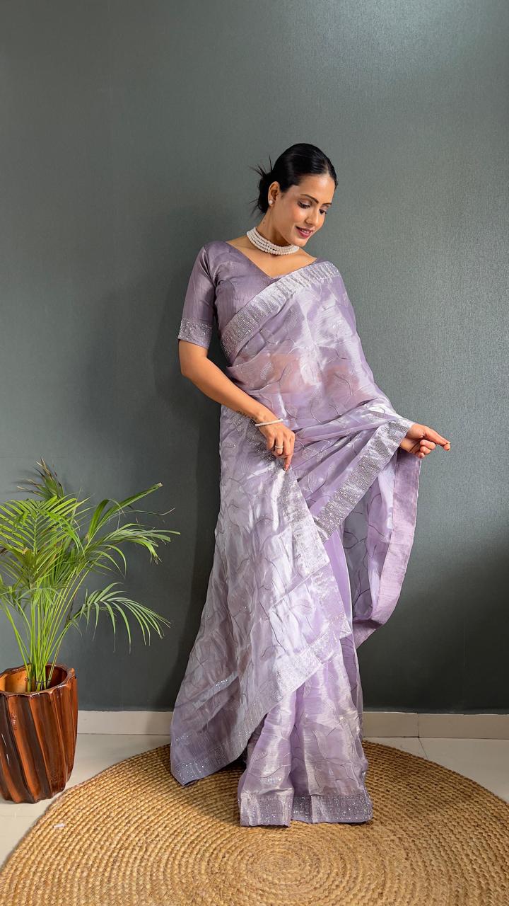 Lavendar Sarowski - (1 Minute Ready To Wear Saree)