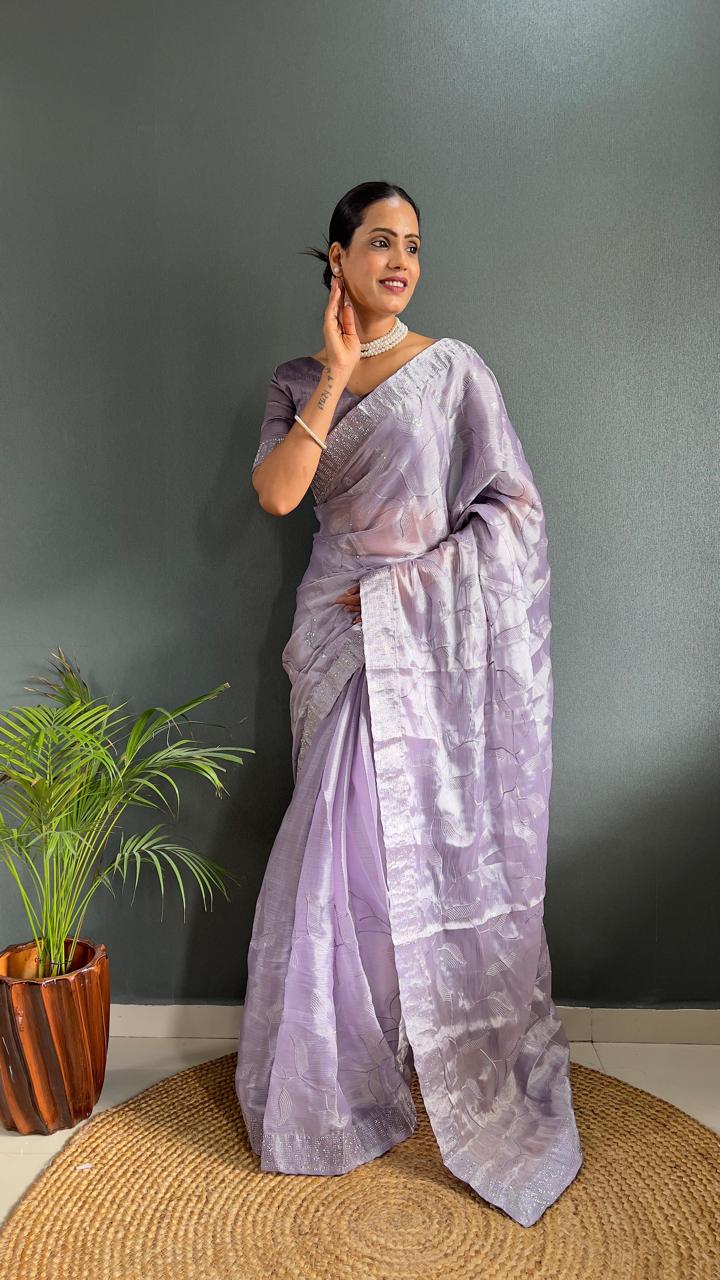 Lavendar Sarowski - (1 Minute Ready To Wear Saree)