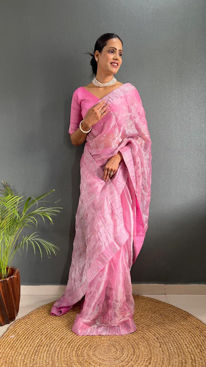 Pink Sarowski - (1 Minute Ready To Wear Saree)