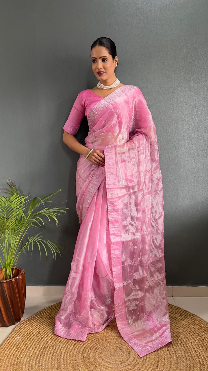 Pink Sarowski - (1 Minute Ready To Wear Saree)