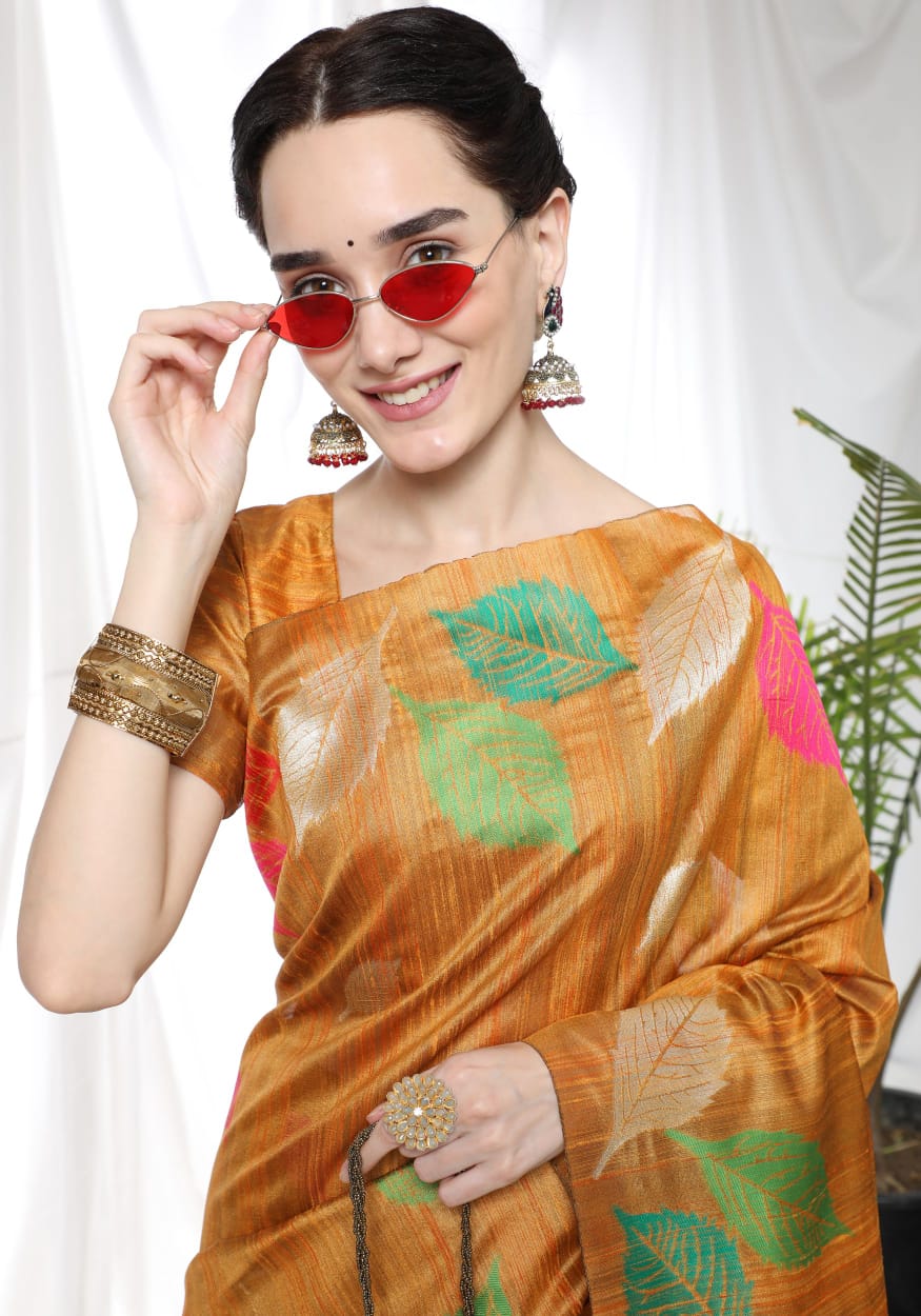 Orange Leafs (1 Minute Ready To Wear Saree)