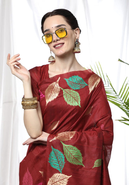 Maroon Leafs (1 Minute Ready To Wear Saree)