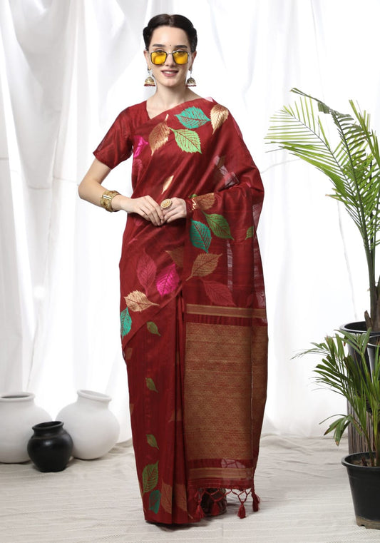 Maroon Leafs (1 Minute Ready To Wear Saree)