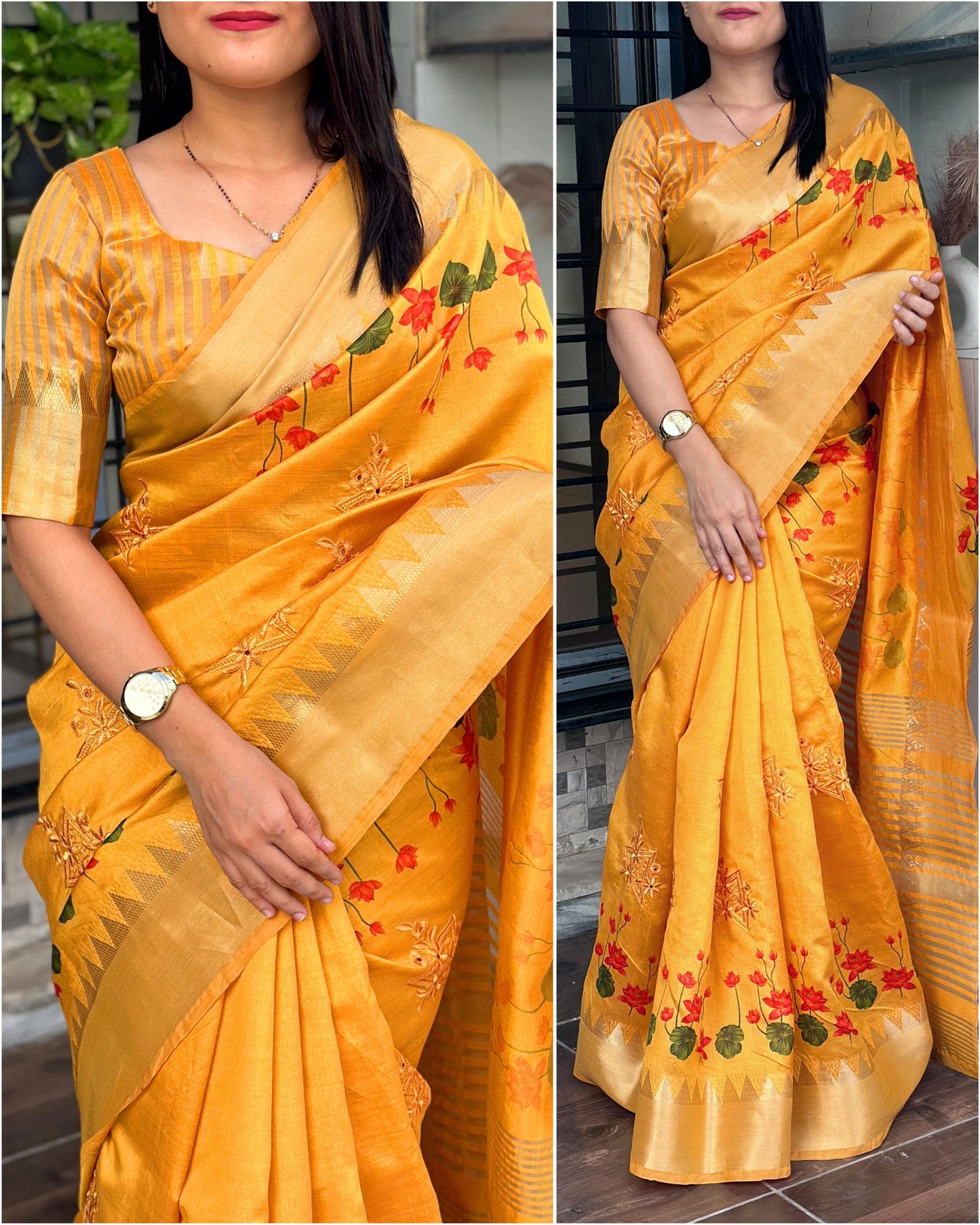 Yellow Flowers (1 Minute Ready To Wear Saree)