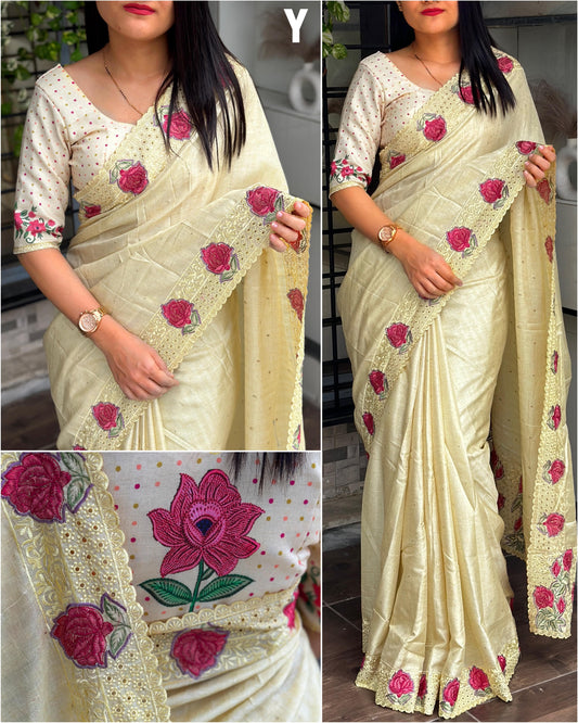 Cream Flowers (1 Minute Ready To Wear Saree)