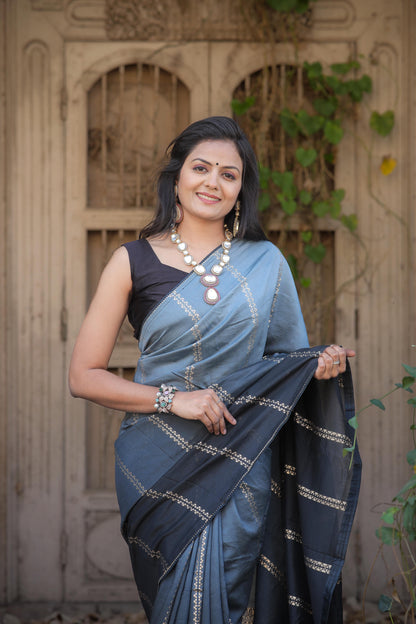 Grey Blue (1 Minute Ready To Wear Saree)