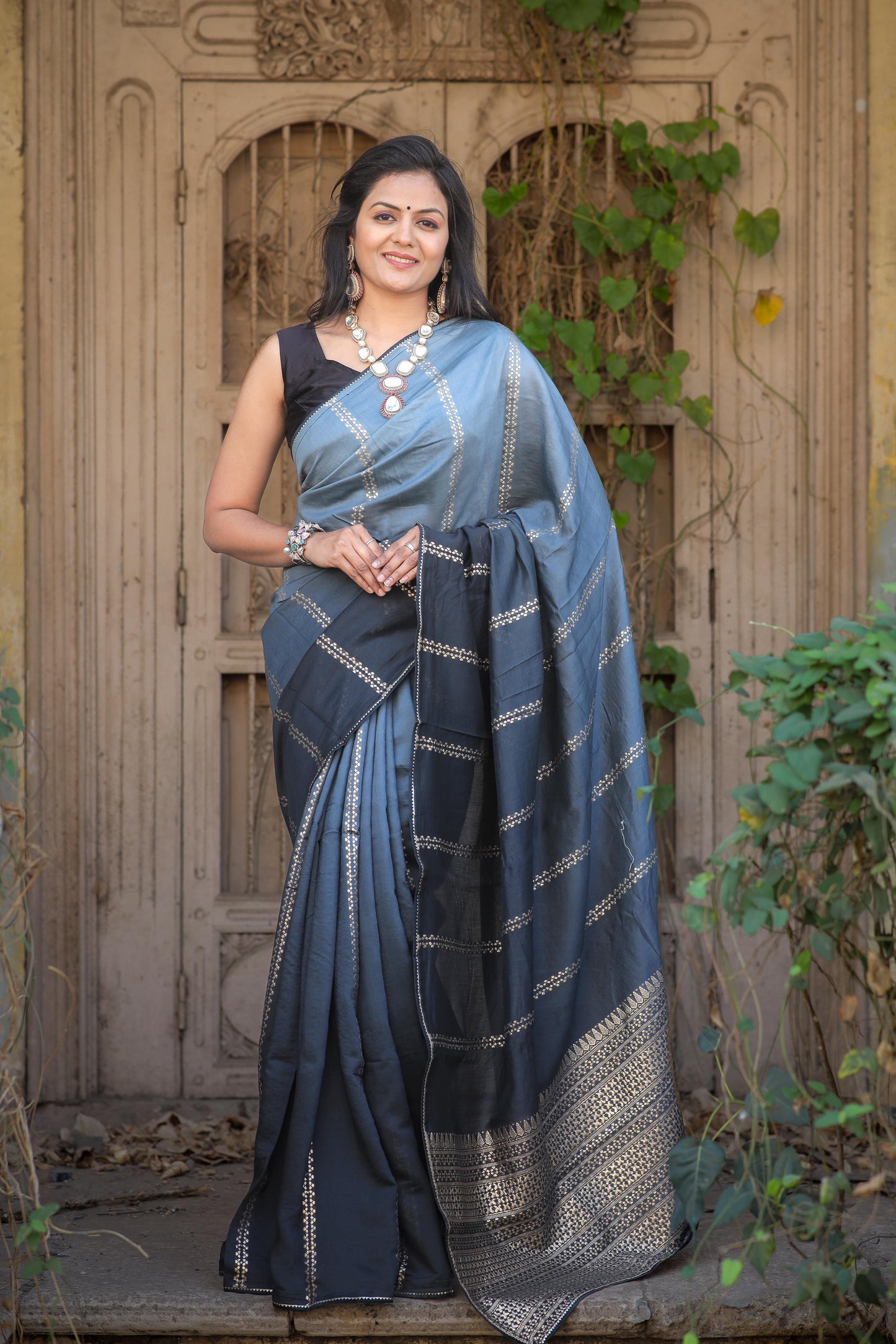 Grey Blue (1 Minute Ready To Wear Saree)