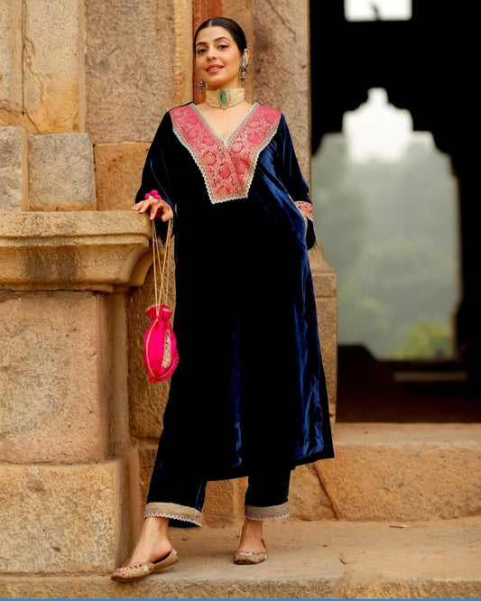 Zainab ~ Blue Velvet Suit Set