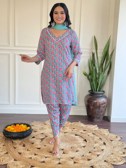 Zoomi ~ Blue Printed Kurti Set