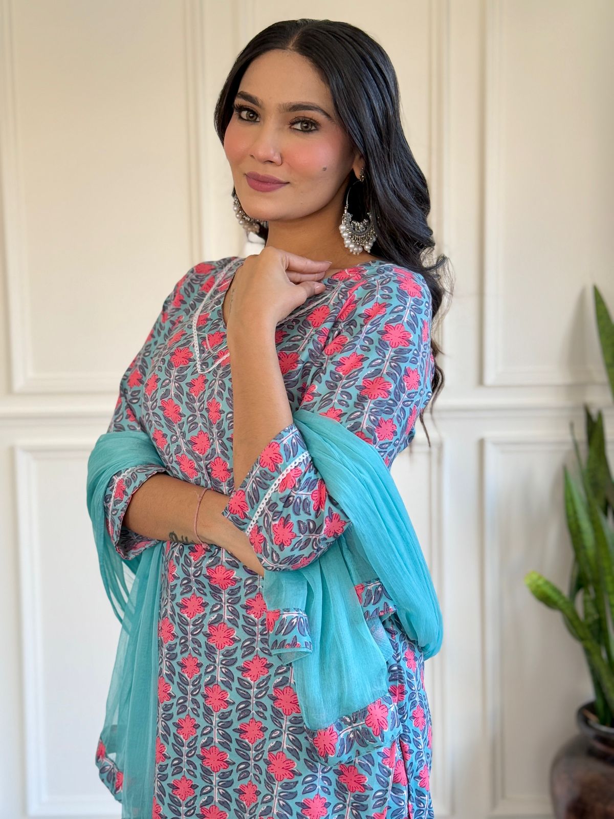 Zoomi ~ Blue Printed Kurti Set