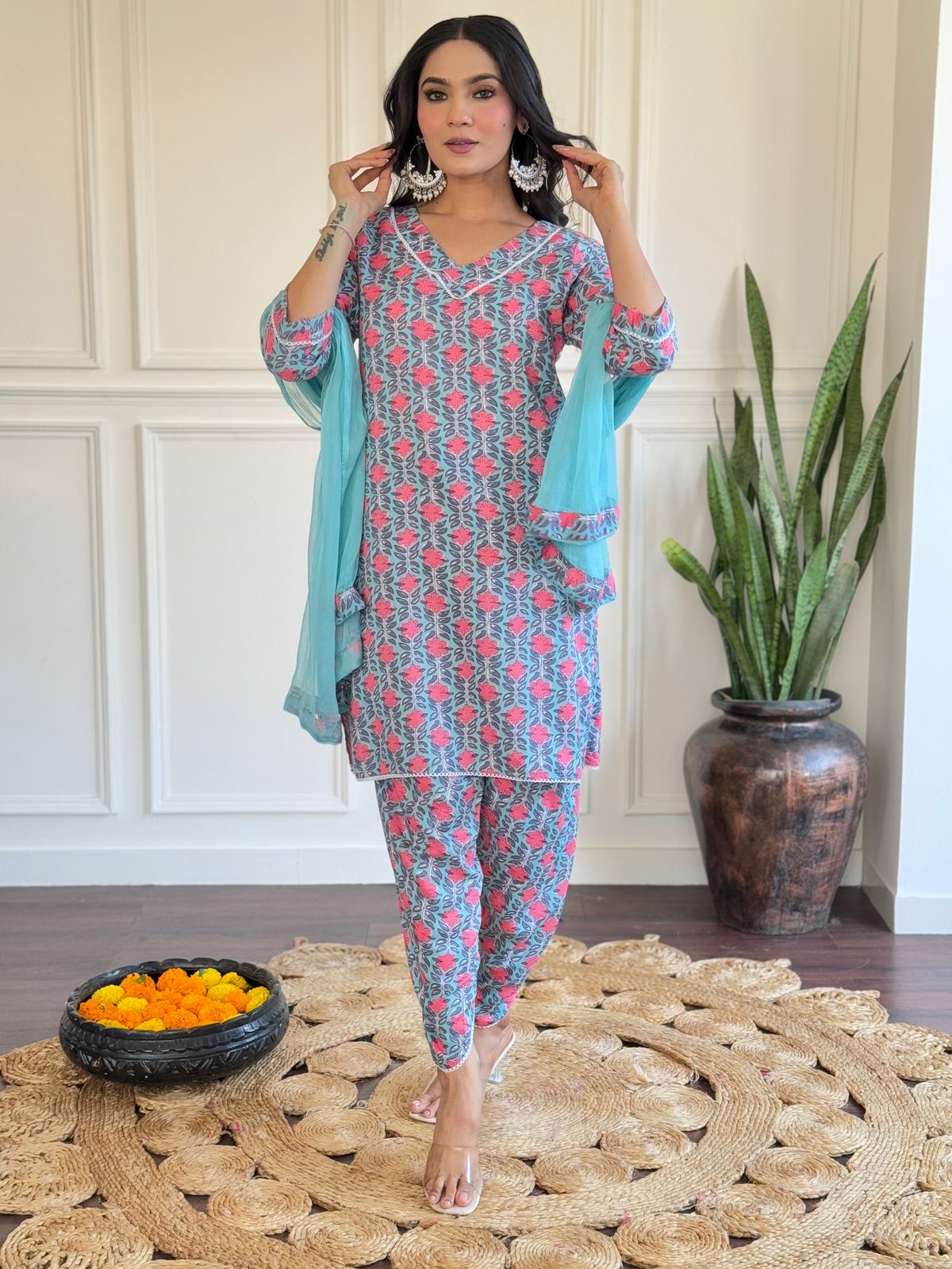 Zoomi ~ Blue Printed Kurti Set