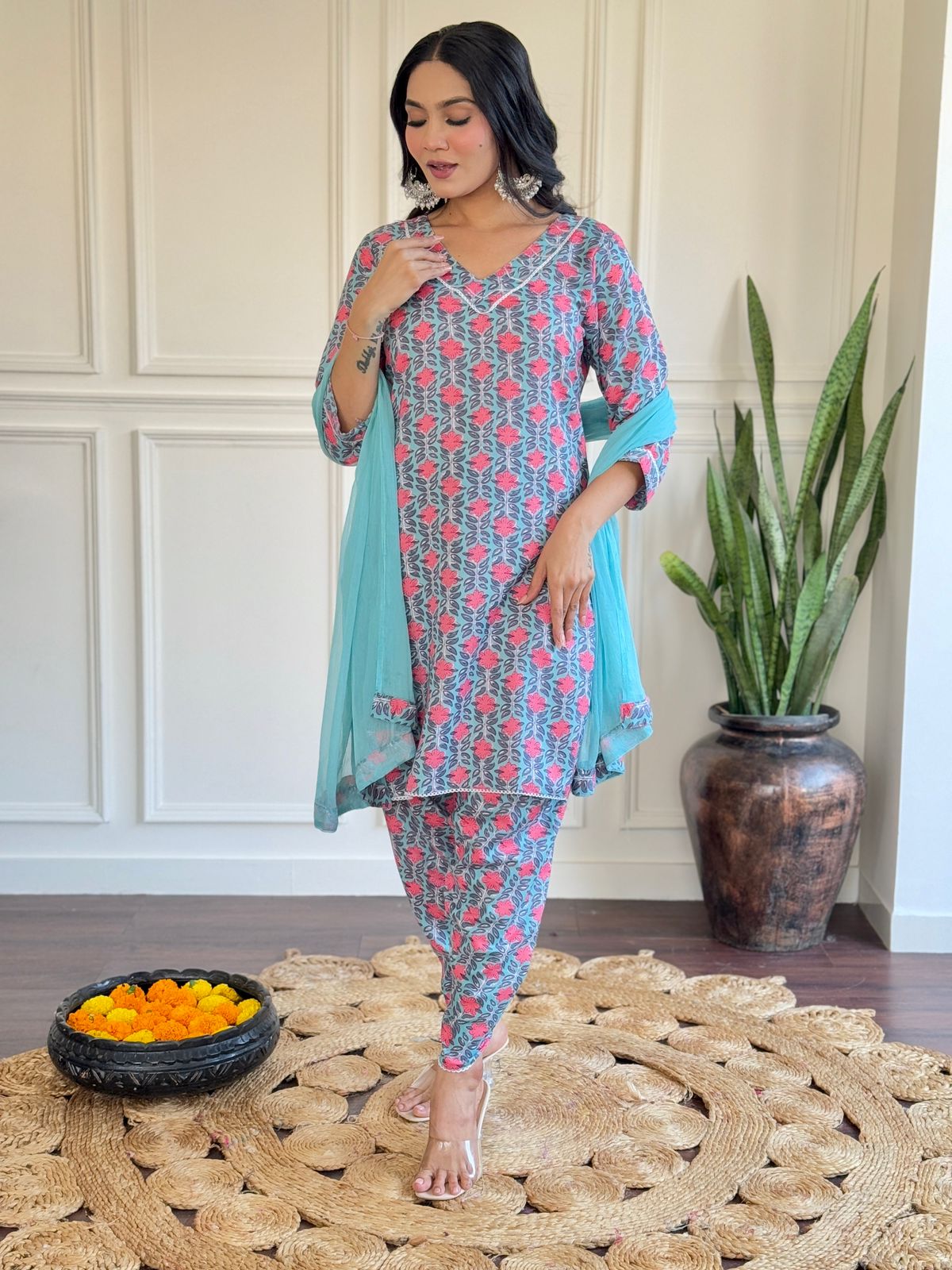 Zoomi ~ Blue Printed Kurti Set