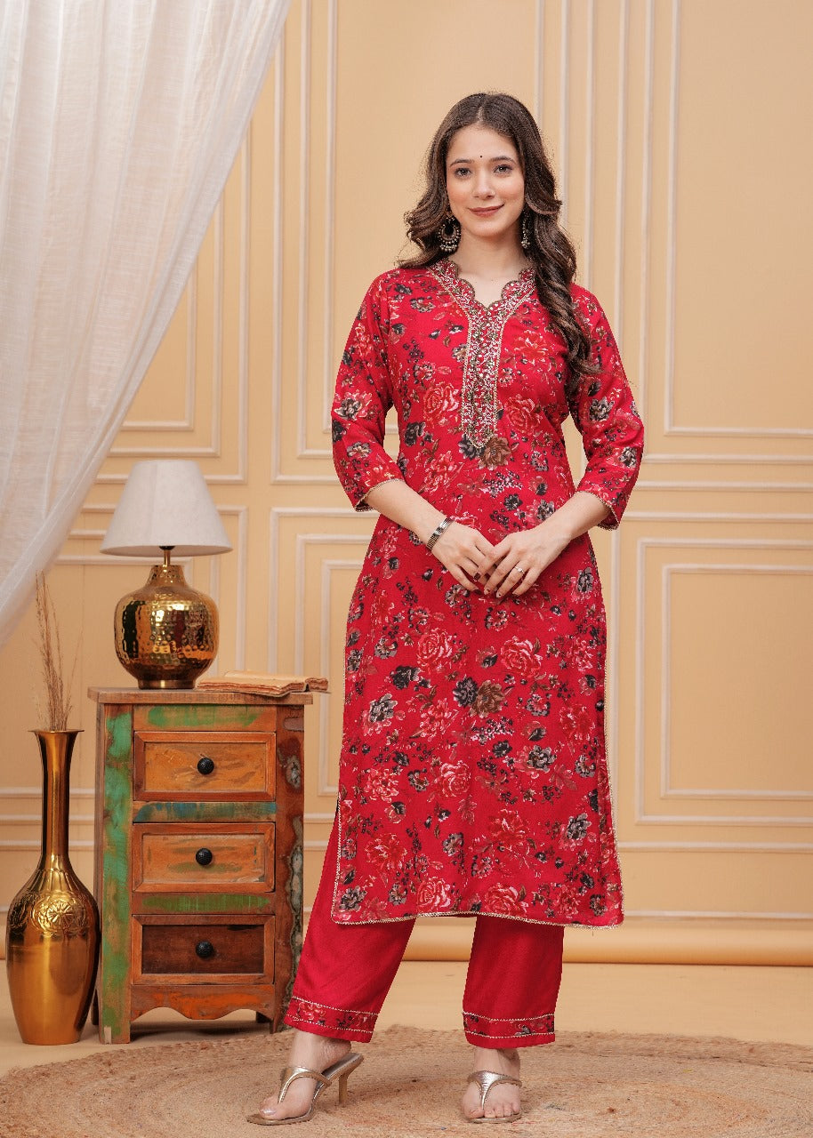 Suchi ~ Red Floral Suit Set