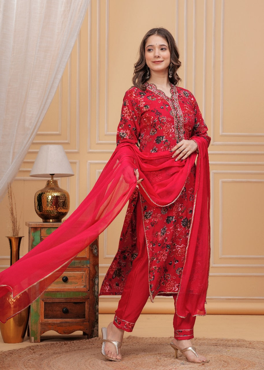 Suchi ~ Red Floral Suit Set