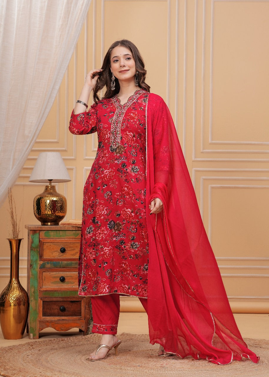 Suchi ~ Red Floral Suit Set