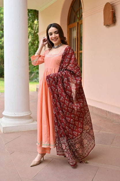 Nirvi ~ Peach Kurti Set