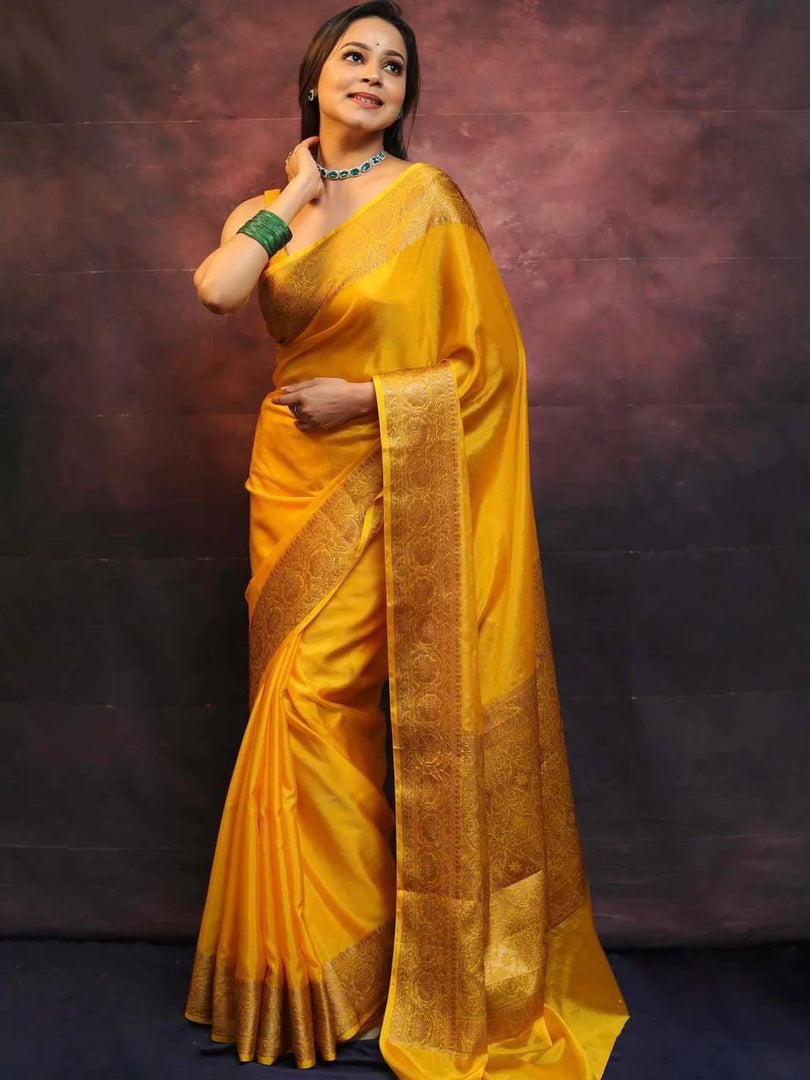 Golden Yellow (Soft Art Silk Saree)