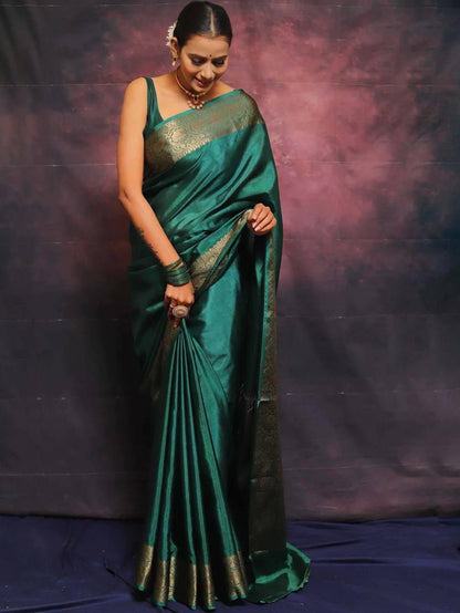 Dark Green Silky (Soft Art Silk Saree)