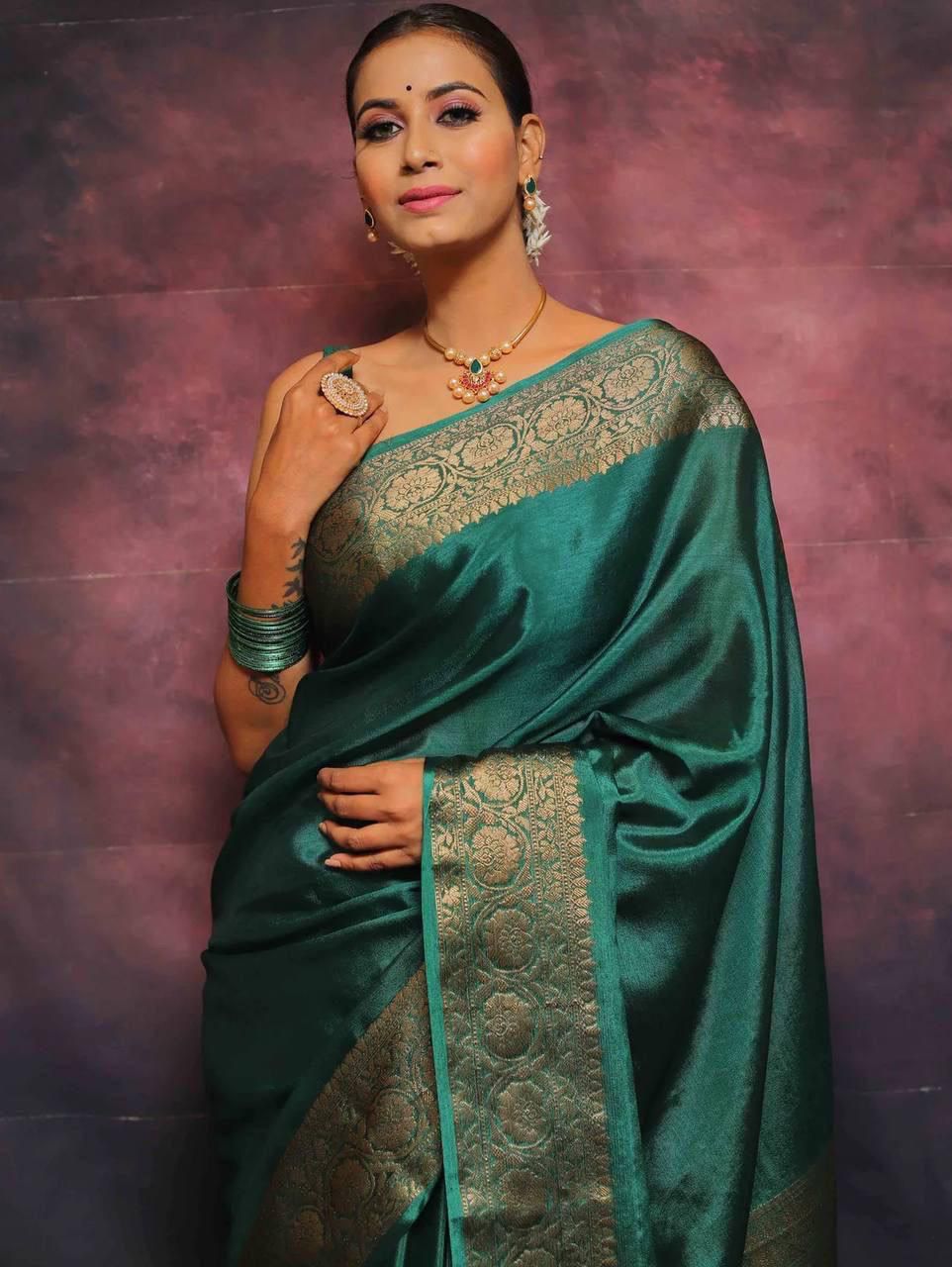 Dark Green Silky (Soft Art Silk Saree)