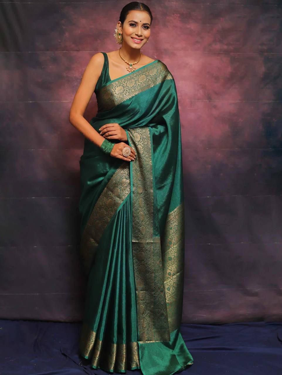 Dark Green Silky (Soft Art Silk Saree)