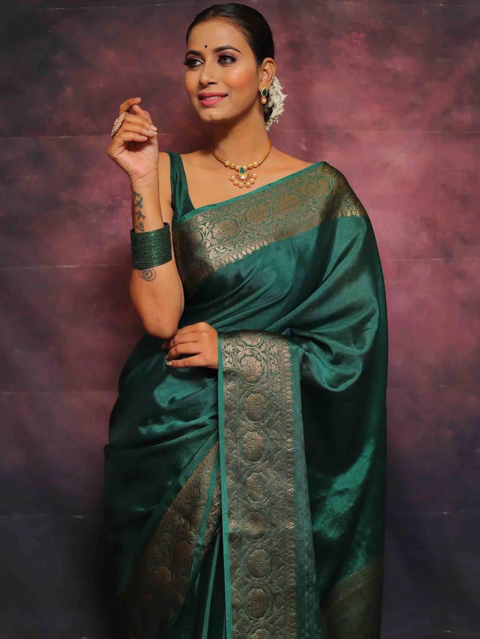 Dark Green Silky (Soft Art Silk Saree)