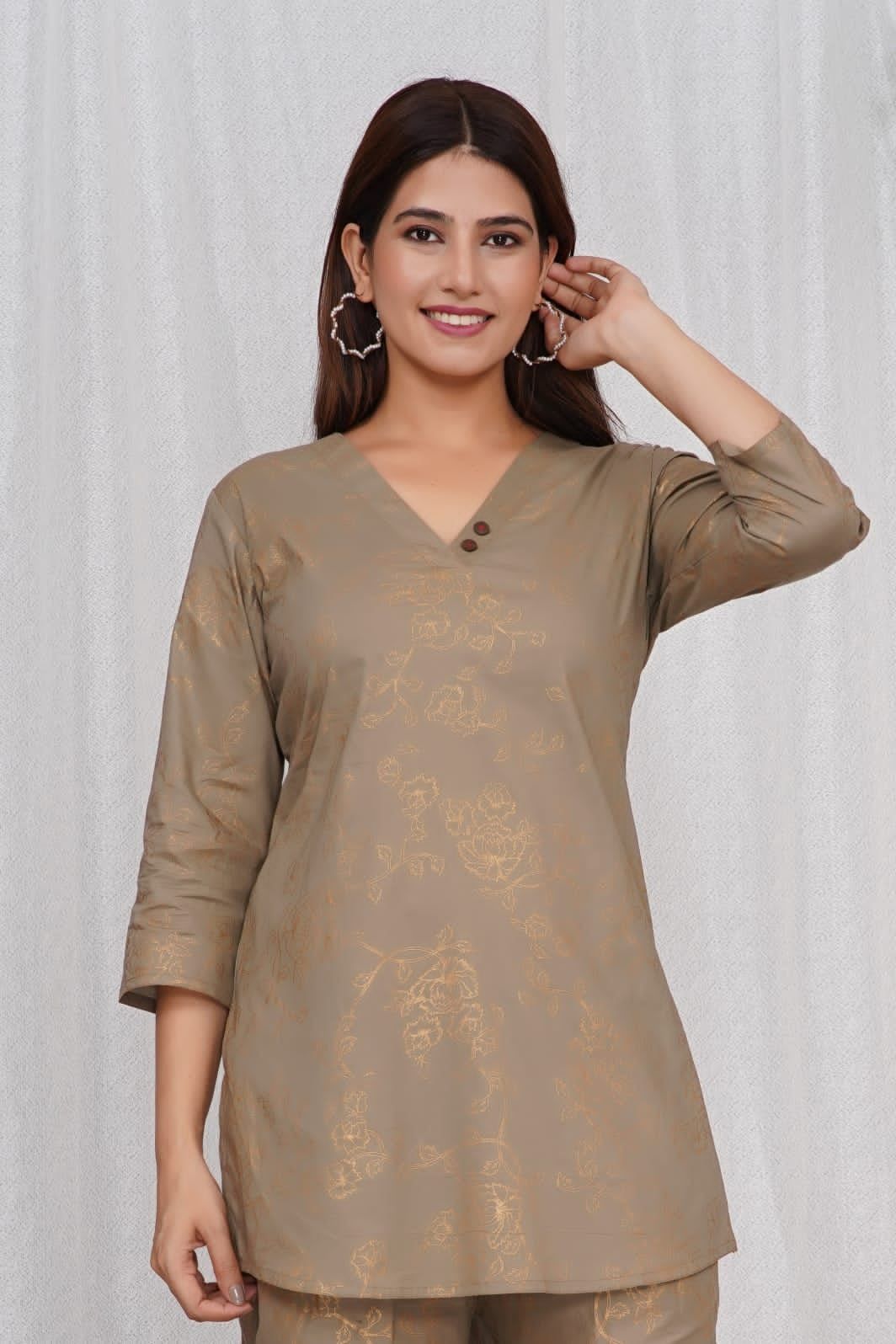 Tehzeeb ~ Brown Kurti Set