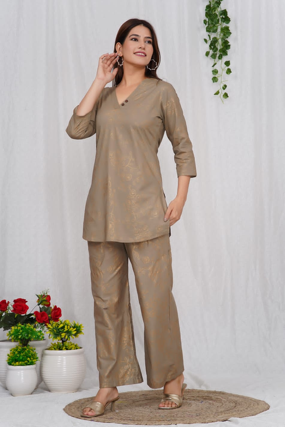 Tehzeeb ~ Brown Kurti Set