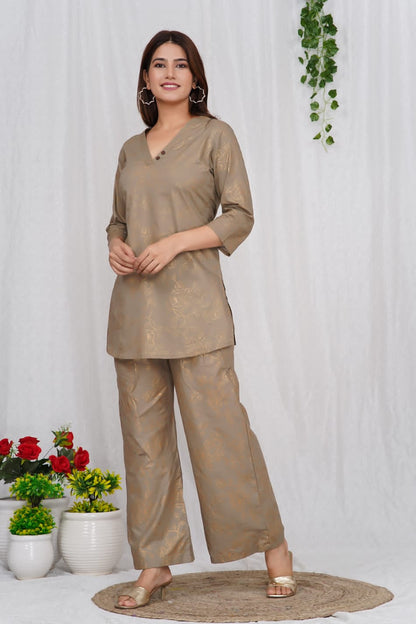 Tehzeeb ~ Brown Kurti Set