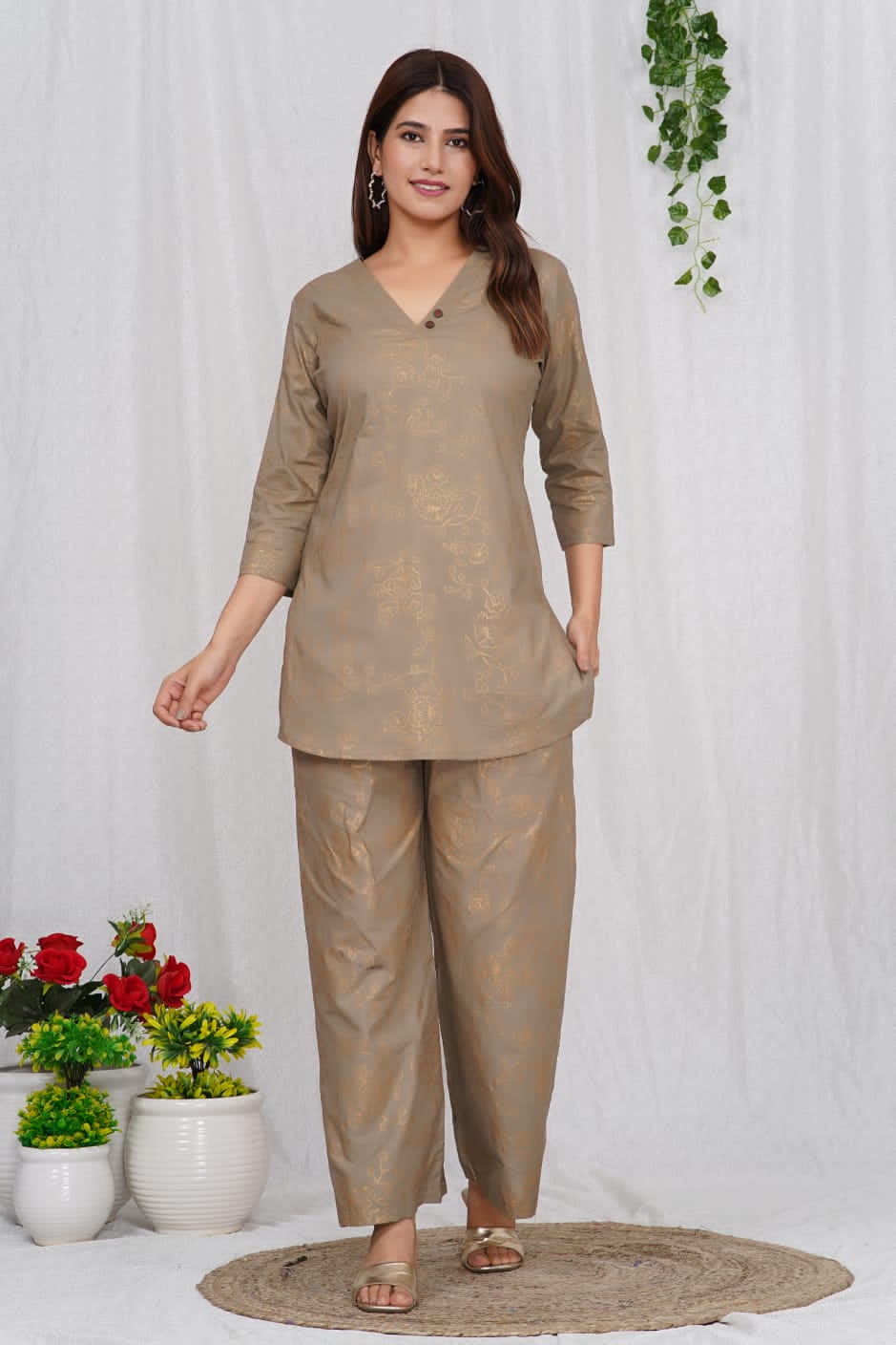 Tehzeeb ~ Brown Kurti Set