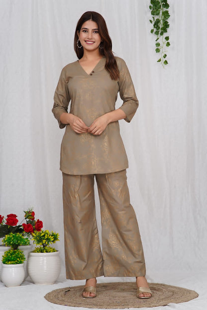 Tehzeeb ~ Brown Kurti Set