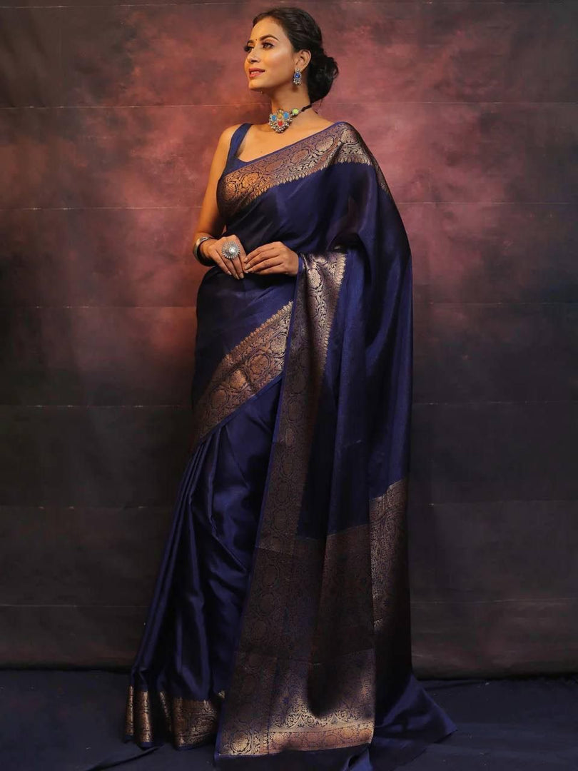 Dark Blue Silky (Soft Art Silk Saree)