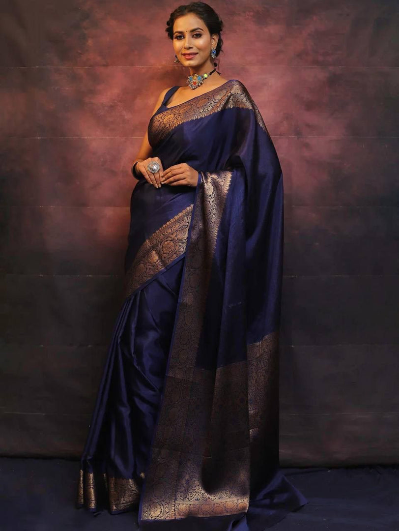 Dark Blue Silky (Soft Art Silk Saree)