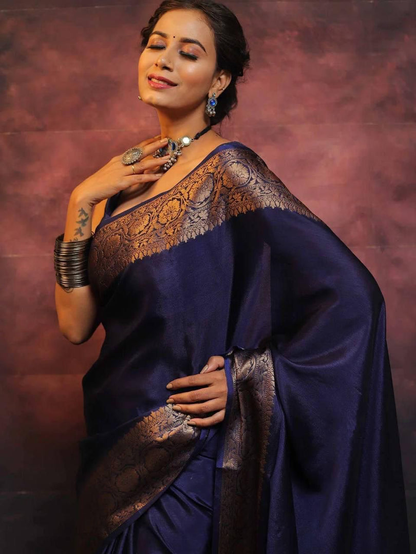 Dark Blue Silky (Soft Art Silk Saree)