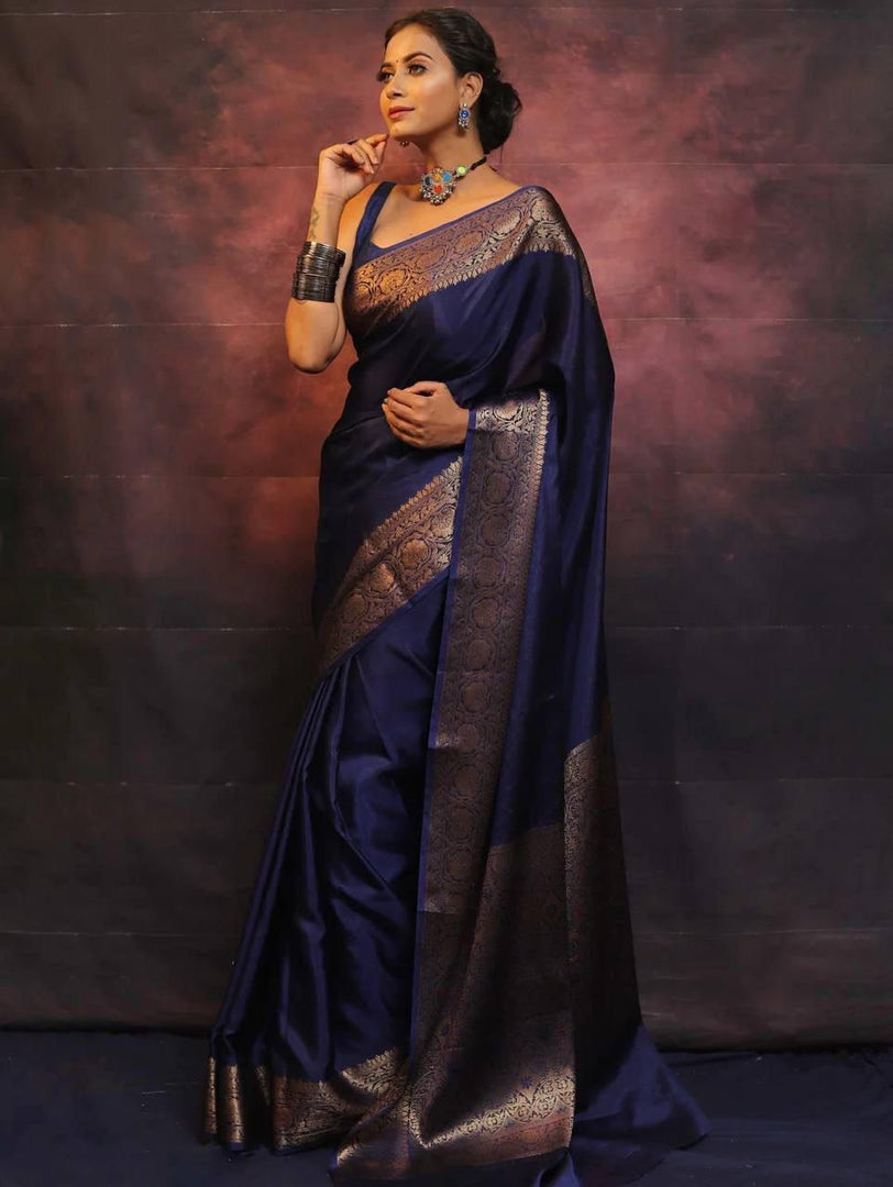 Dark Blue Silky (Soft Art Silk Saree)