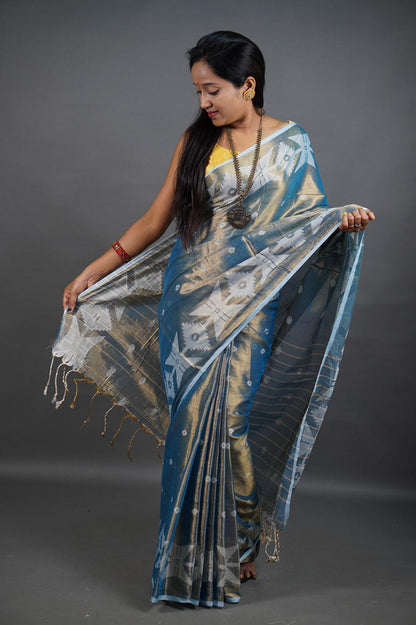 Blue Shine - (Pure Tissue Khadi Handloom Saree)