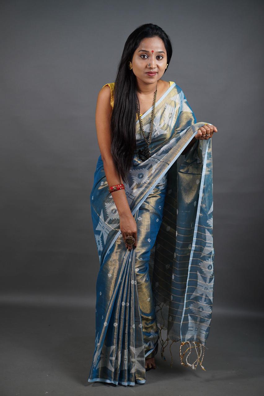 Blue Shine - (Pure Tissue Khadi Handloom Saree)