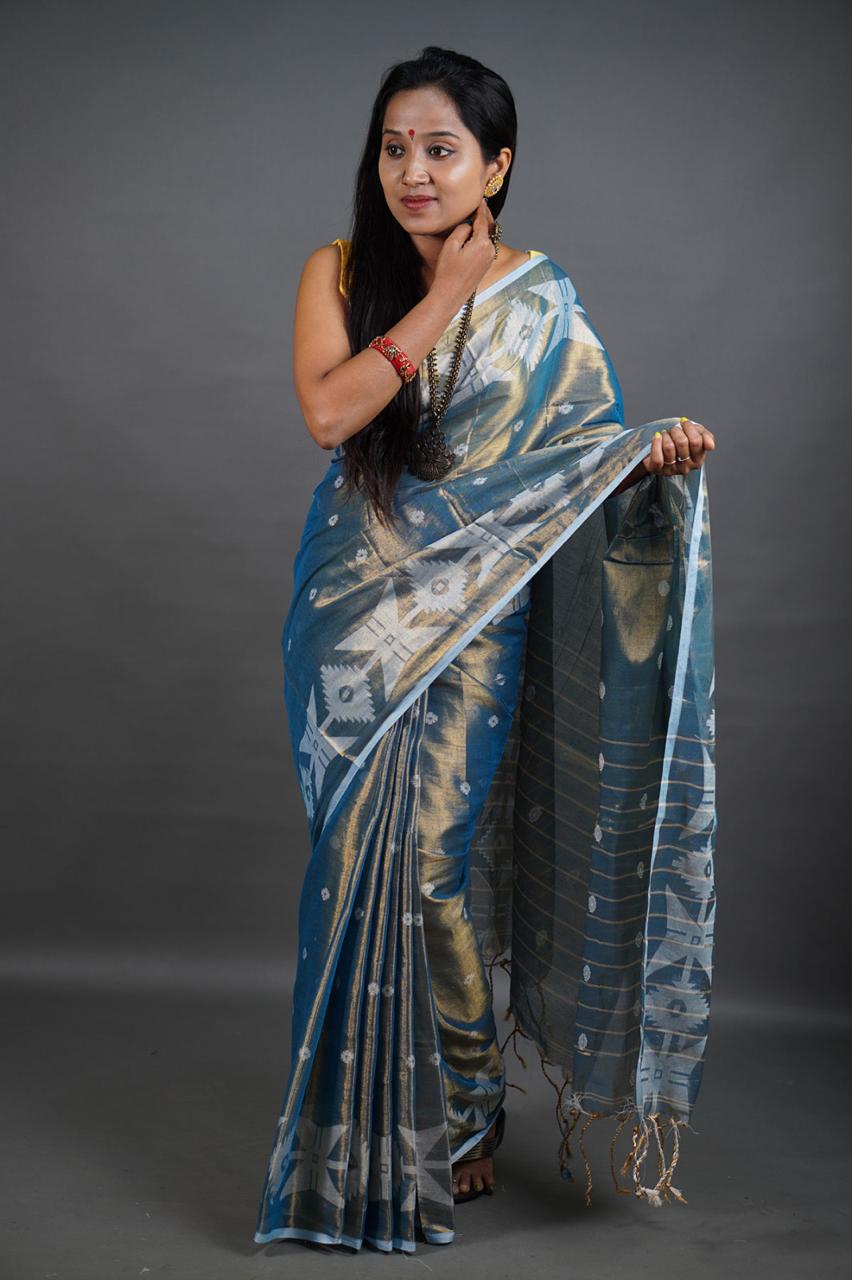 Blue Shine - (Pure Tissue Khadi Handloom Saree)