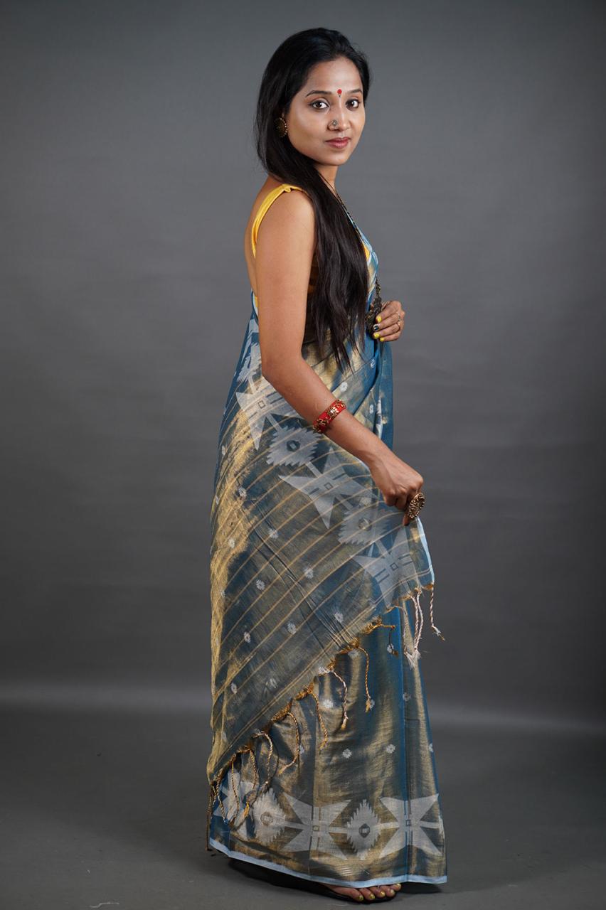 Blue Shine - (Pure Tissue Khadi Handloom Saree)