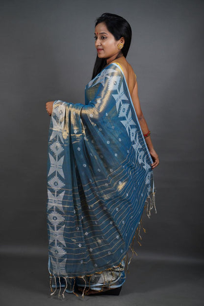 Blue Shine - (Pure Tissue Khadi Handloom Saree)