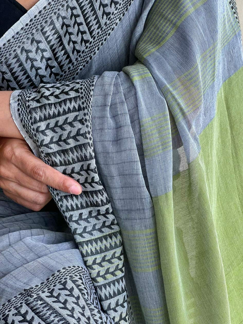 Grey and Green (Premium Khadi Handloom Cotton)