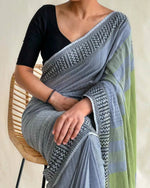 Load image into Gallery viewer, Grey and Green (Premium Khadi Handloom Cotton)
