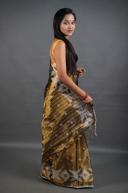 Gold Shine - (Pure Tissue Khadi Handloom Saree)